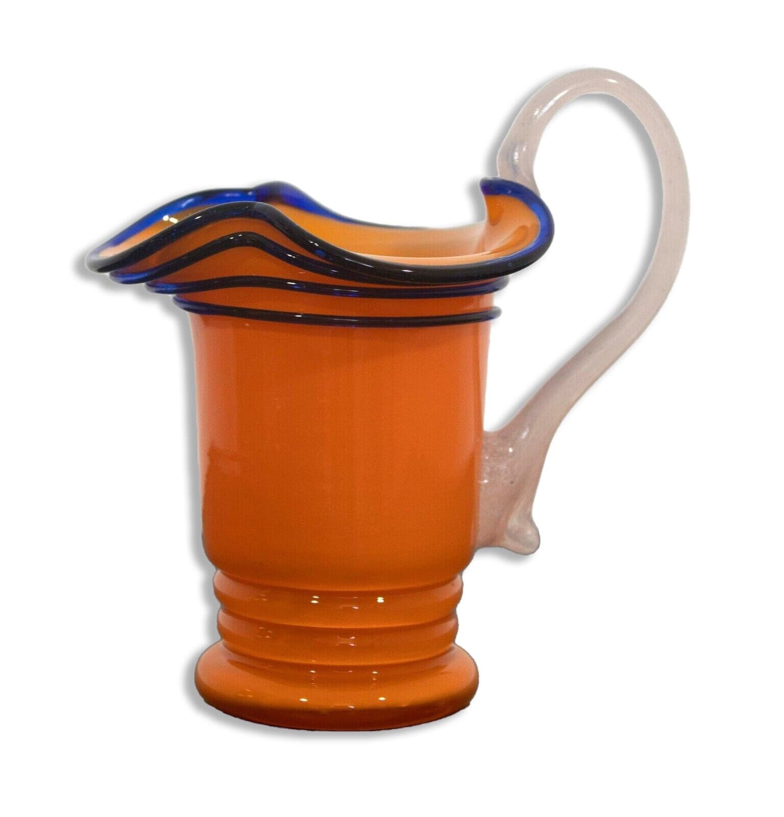 Czech Glass Yellow Pitcher w White Handle Table
