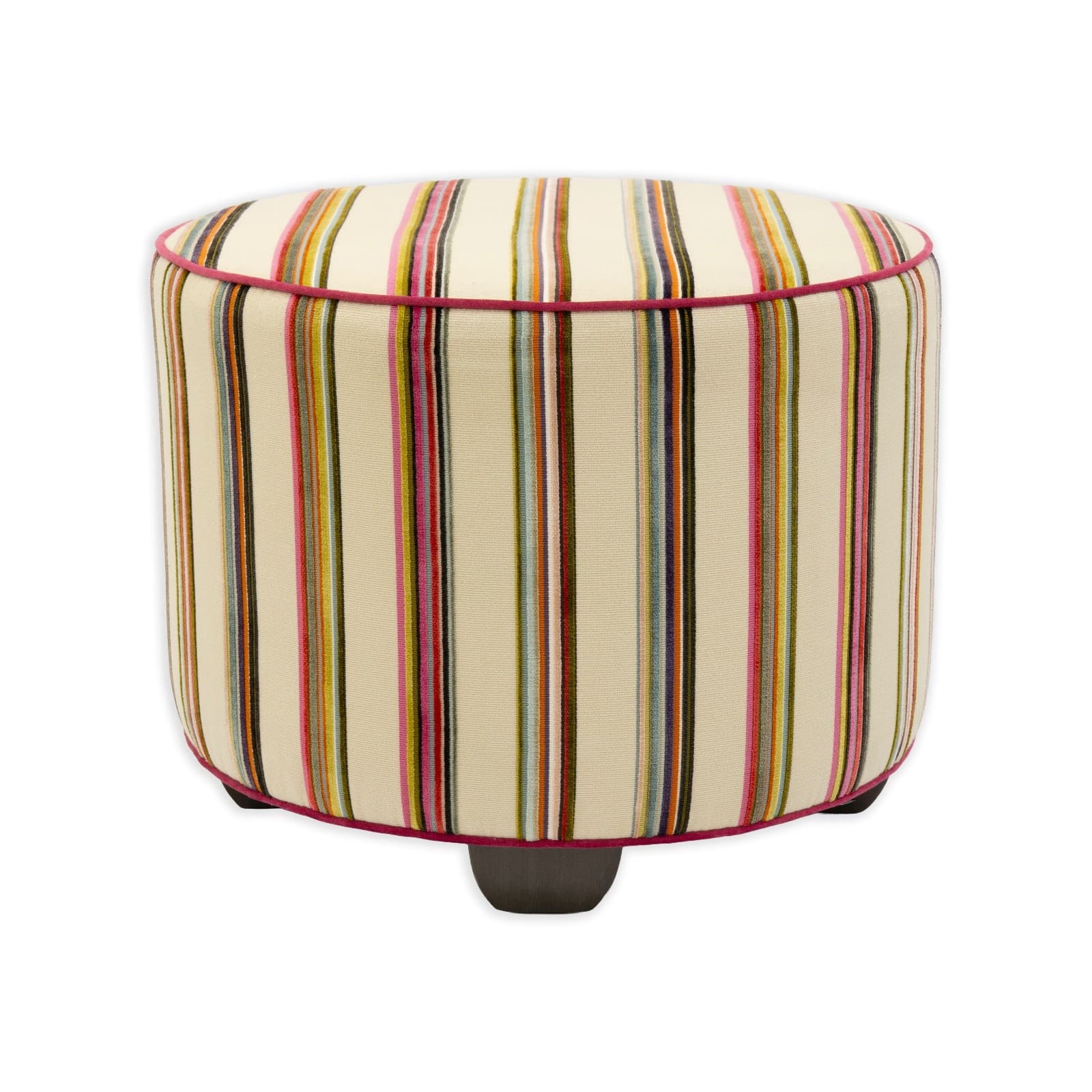 Modern Upholstered Multicolored Ottoman With Vertical Stripe Pattern