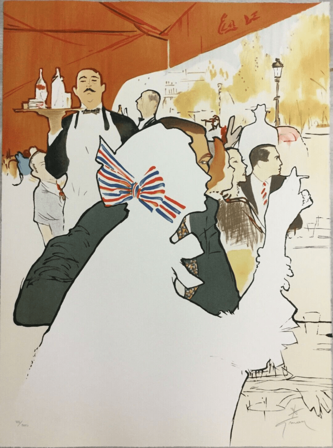 Art Deco Modern Unframed Rene Gruau Hand Signed Lithograph Bistro