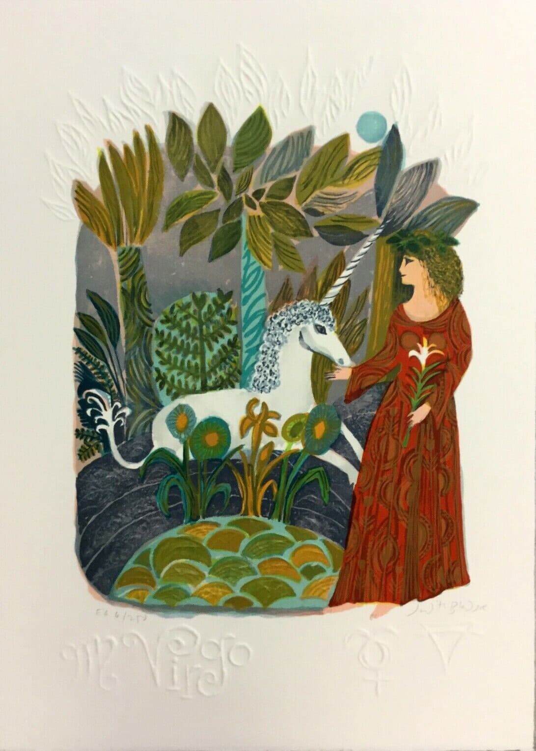 Mid Century Modern Unframed Virgo Zodiac Judith Bledsoe Hand Signed Lithograph