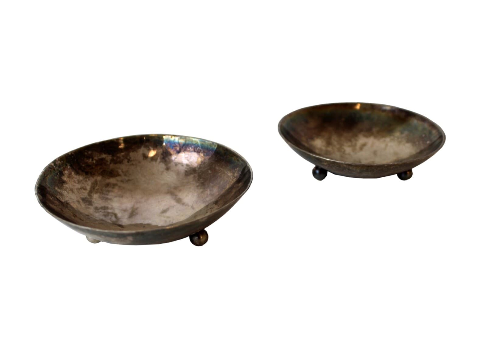 Mid Century Modern Pair Alfredo Scciarotta Modernist Sterling Silver Mini Bowls