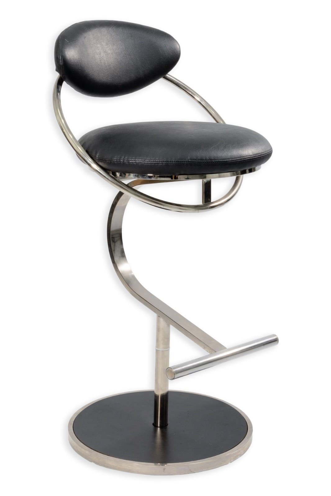 Design Institute Of America Black Leather & Chrome Hightop Barstools 2 available