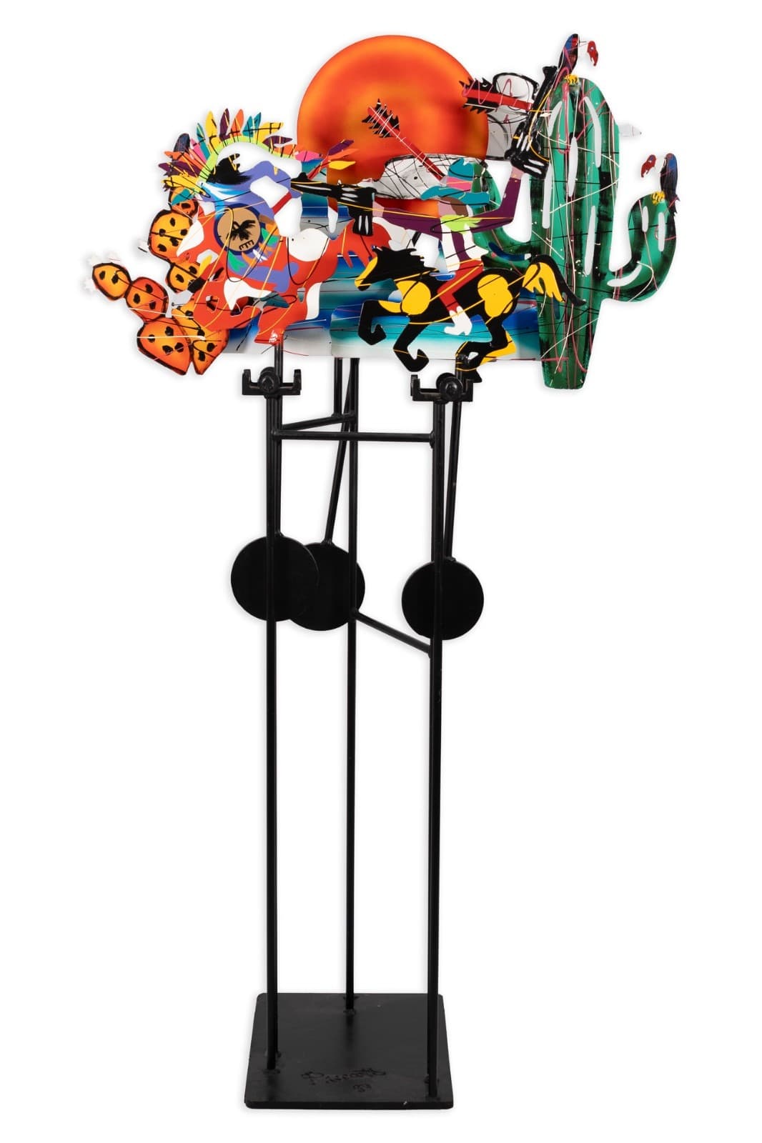 Fredrick Prescott – Cowboys And Indians, 1987 Signed Kinetic Steel Sculpture