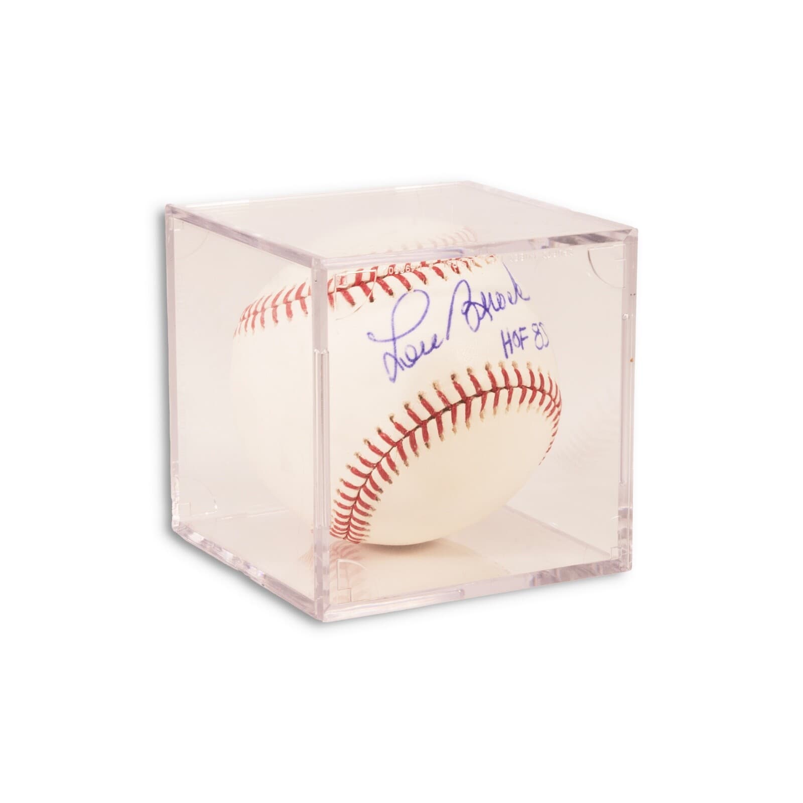 Lou Brock Autographed Rawlings Baseball in Acrylic Case Vintage
