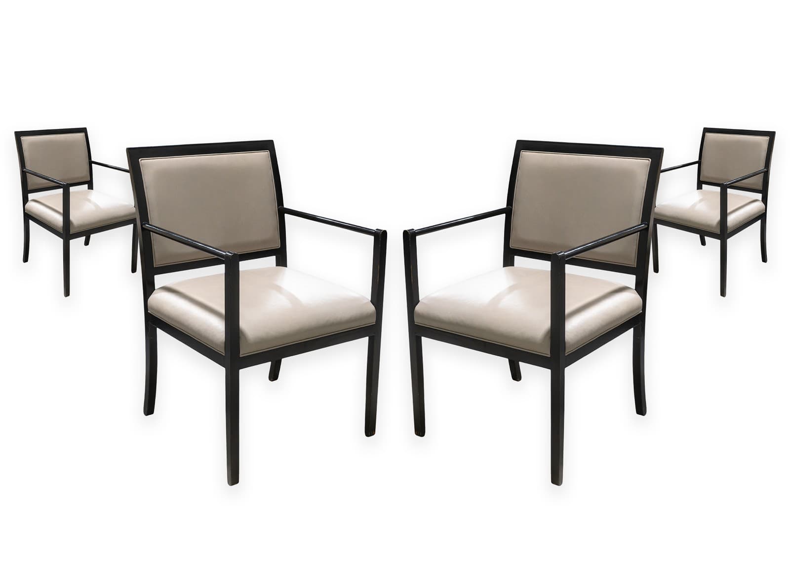 Ward Bennett for Brickel Associates Set of 4x Black Lacquer 1980s Armchairs
