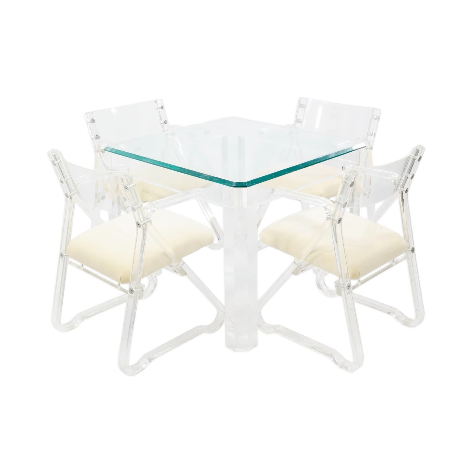 Postmodern Lucite and Chrome Table with Set of 4 Chairs by Vivid of Los Angeles