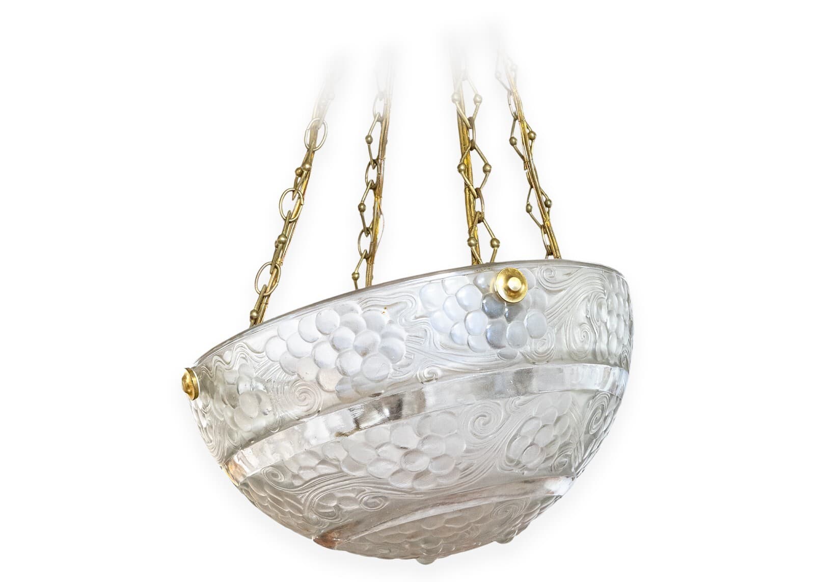 René Lalique Signed Art Deco St Vincent Frosted Crystal Pendant Light Fixture