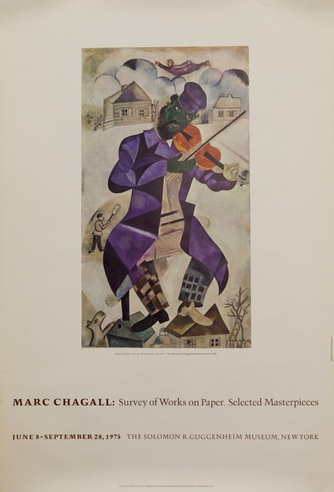 Marc Chagall Guggenheim Museum NYC 1975 Modern Lithographic Exhibition Poster