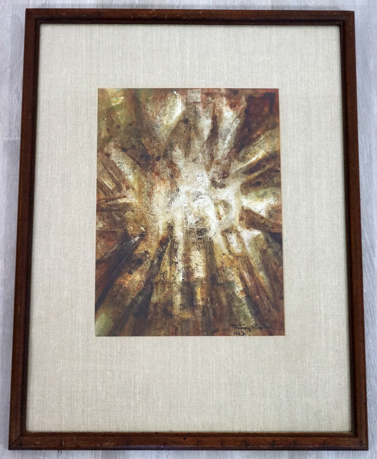 Mid Century Modern Framed Oil on Paper Painting Abstract Signed Tammy Egbal 60s