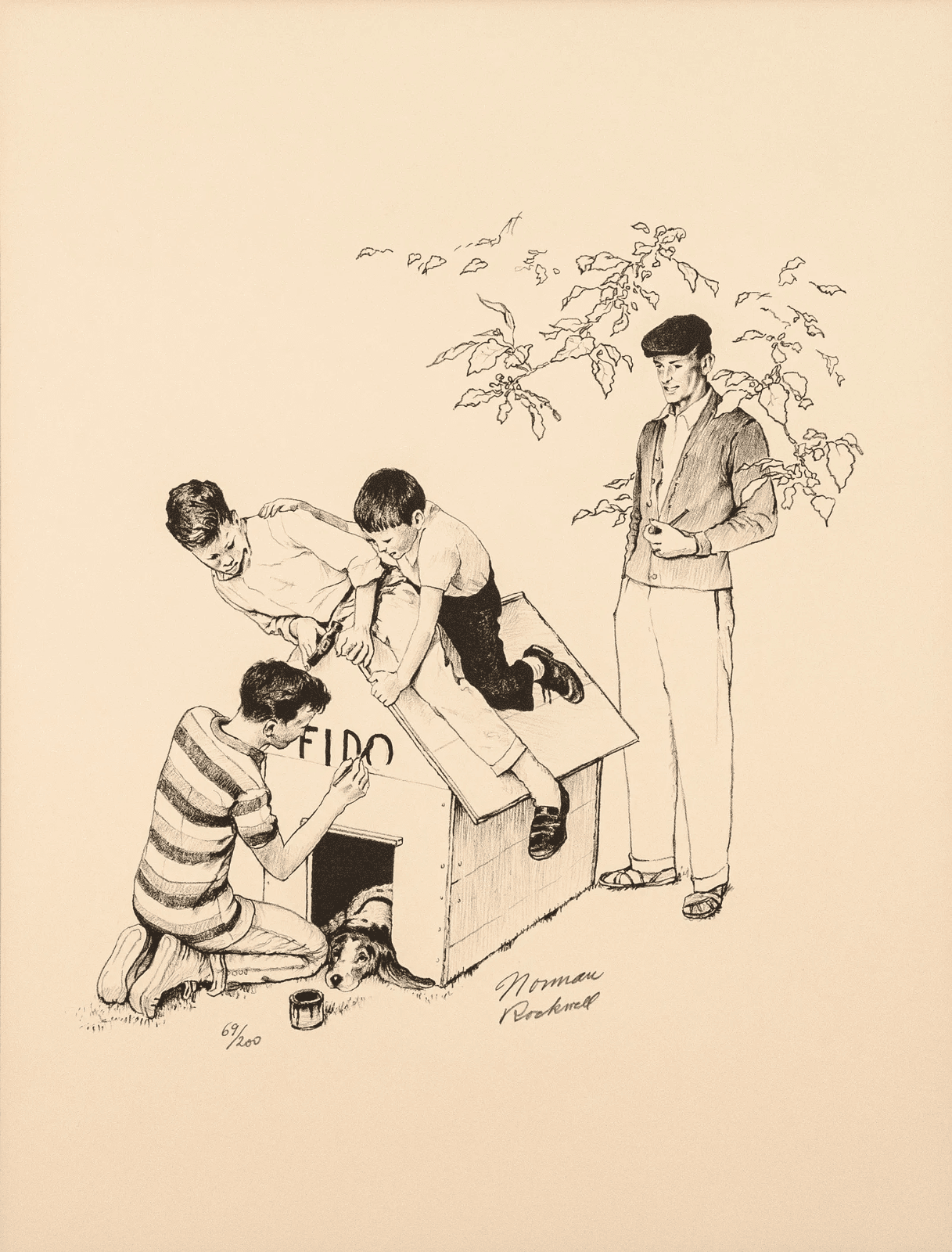 Norman Rockwell Fido’s Dog House American Family Portfolio Signed Litho