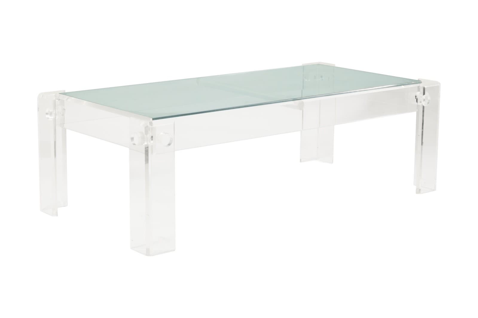 Charles Hollis Jones Glass Top Lucite Base Coffee Table 1970s