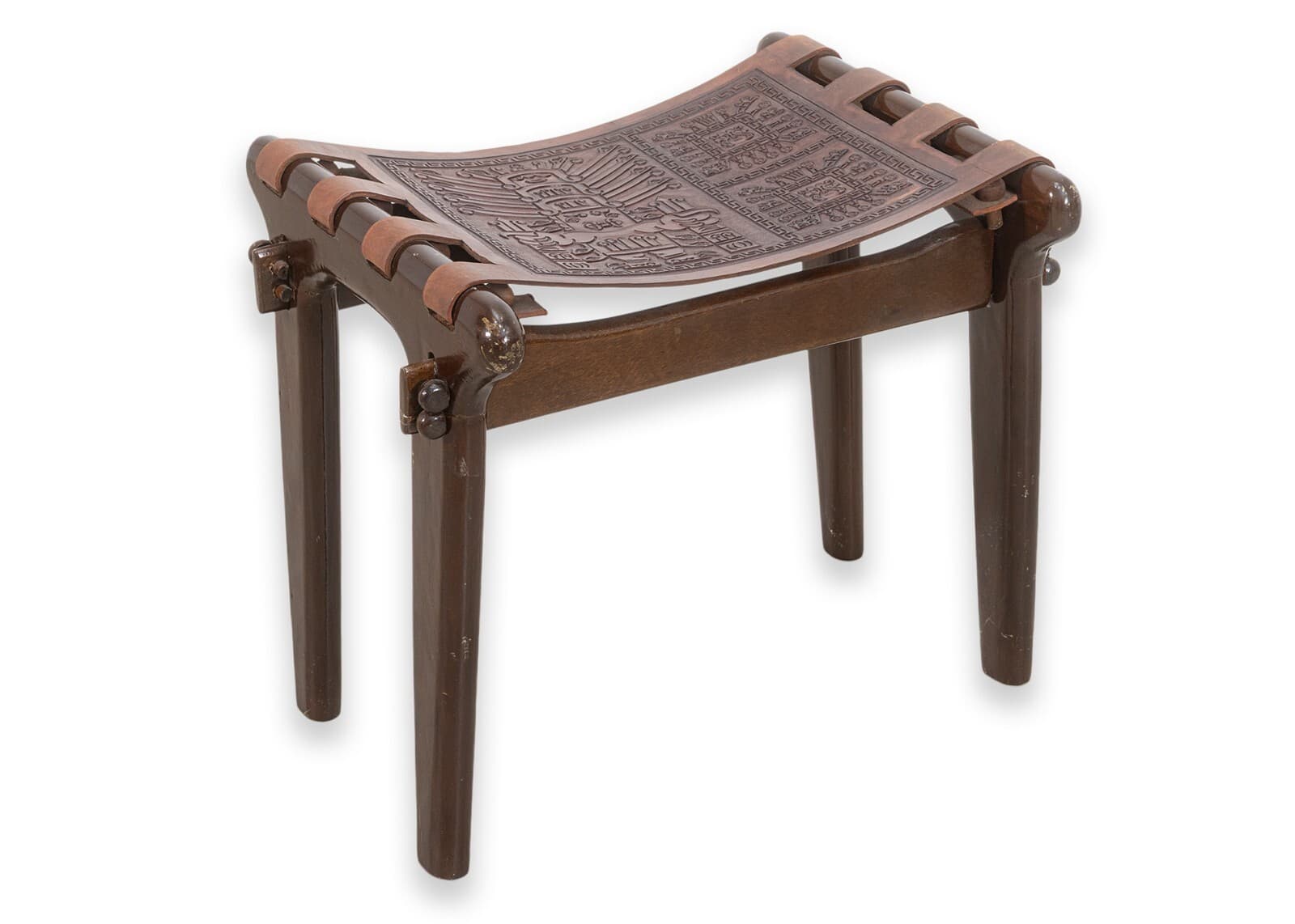 Handmade Ottoman with Embossed Leather Seat by Angel Pazmino from Ecuador