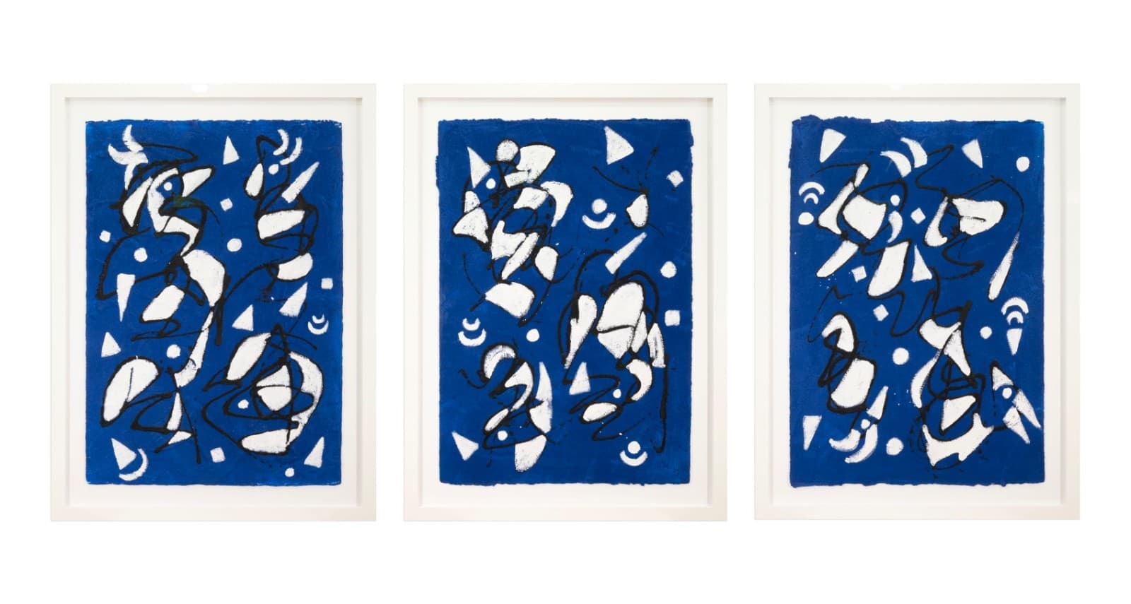Barbara Coburn - Untitled (Blue Abstract Triptych) Mixed-Media on Paper Framed