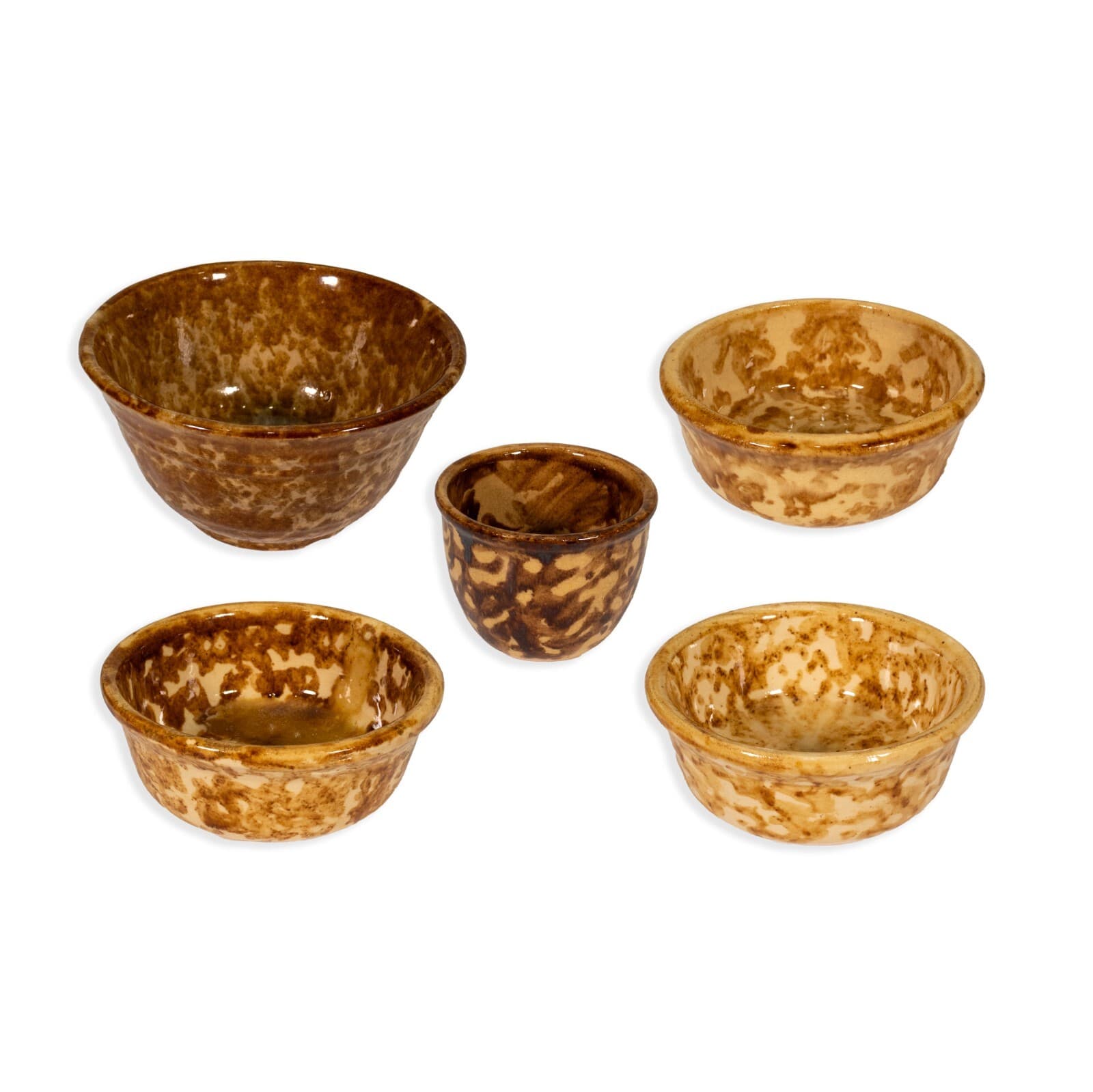 Bennington Yellow Ware Rockingham Glaze Set of 5 Pottery Bowl Collection MCM