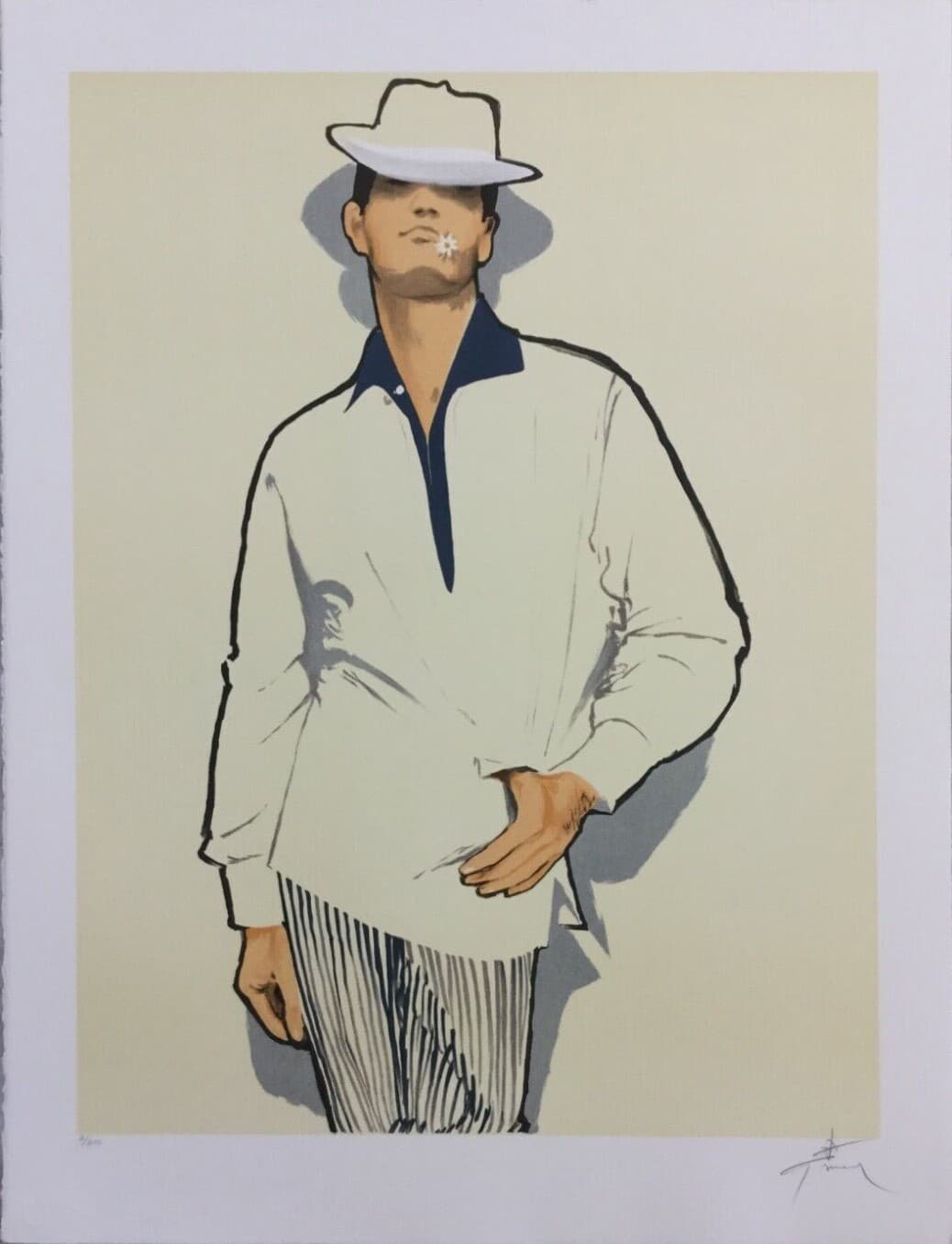 Art Deco Modern Unframed Rene Gruau Hand Signed Lithograph Homme a la Marguerite