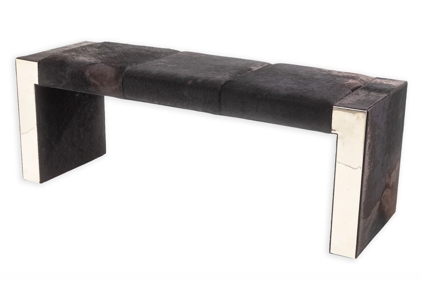 Bernhardt Furniture Hide Upholstery and Chrome Contemporary Modern Accent Bench