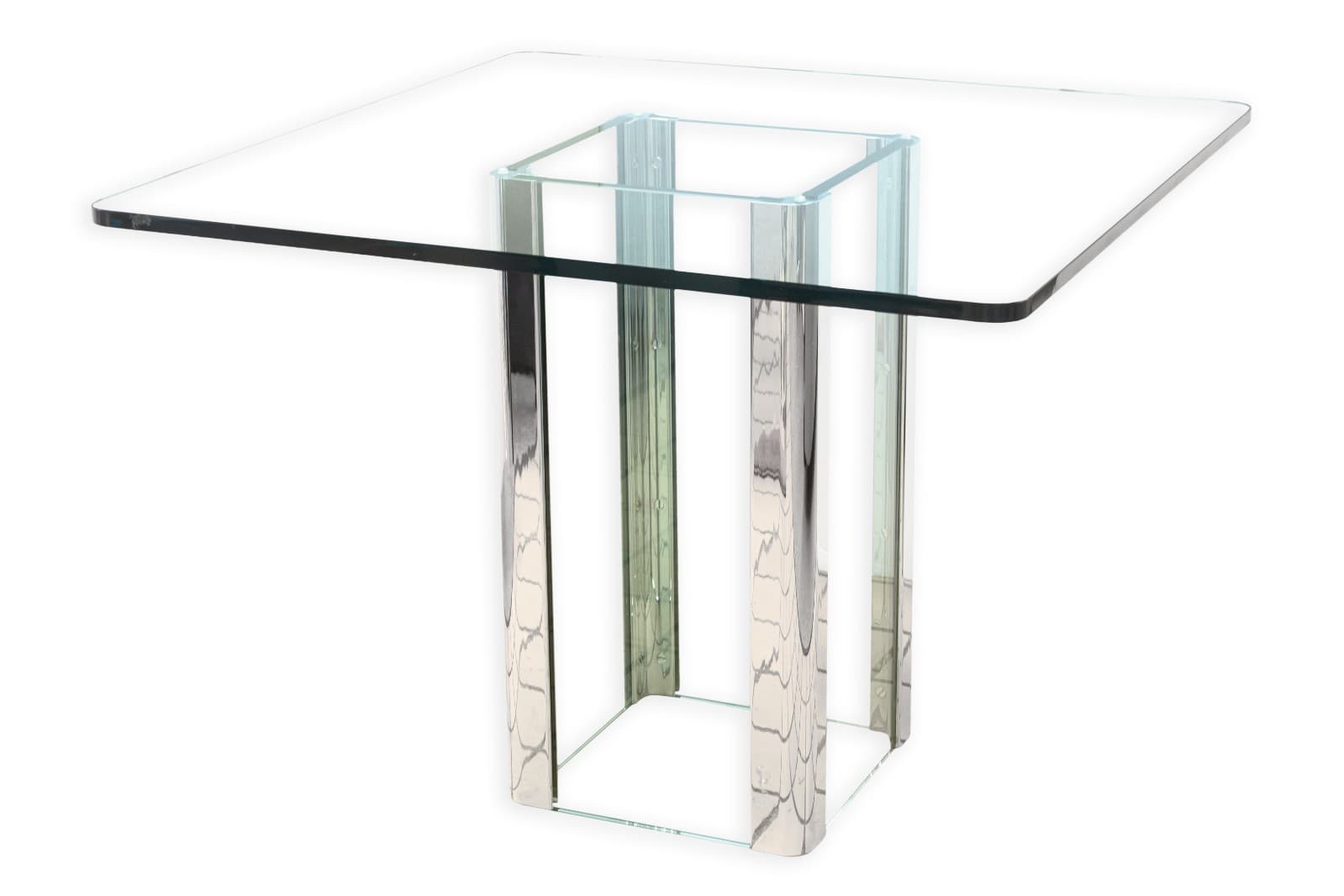 Vintage Leon Rosen for Pace Chrome and Rounded Square Glass Dinette Dining Table