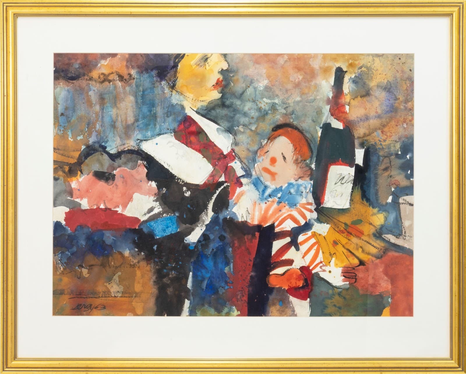 Richard Jerzy - Untitled (Mother & Child) Signed 1963 Watercolor on Paper Framed