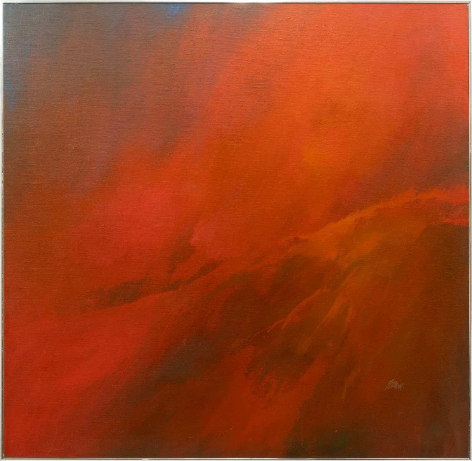 Richard Koslow - Untitled (Red Abstract) 1970s Signed Acrylic on Canvas Painting