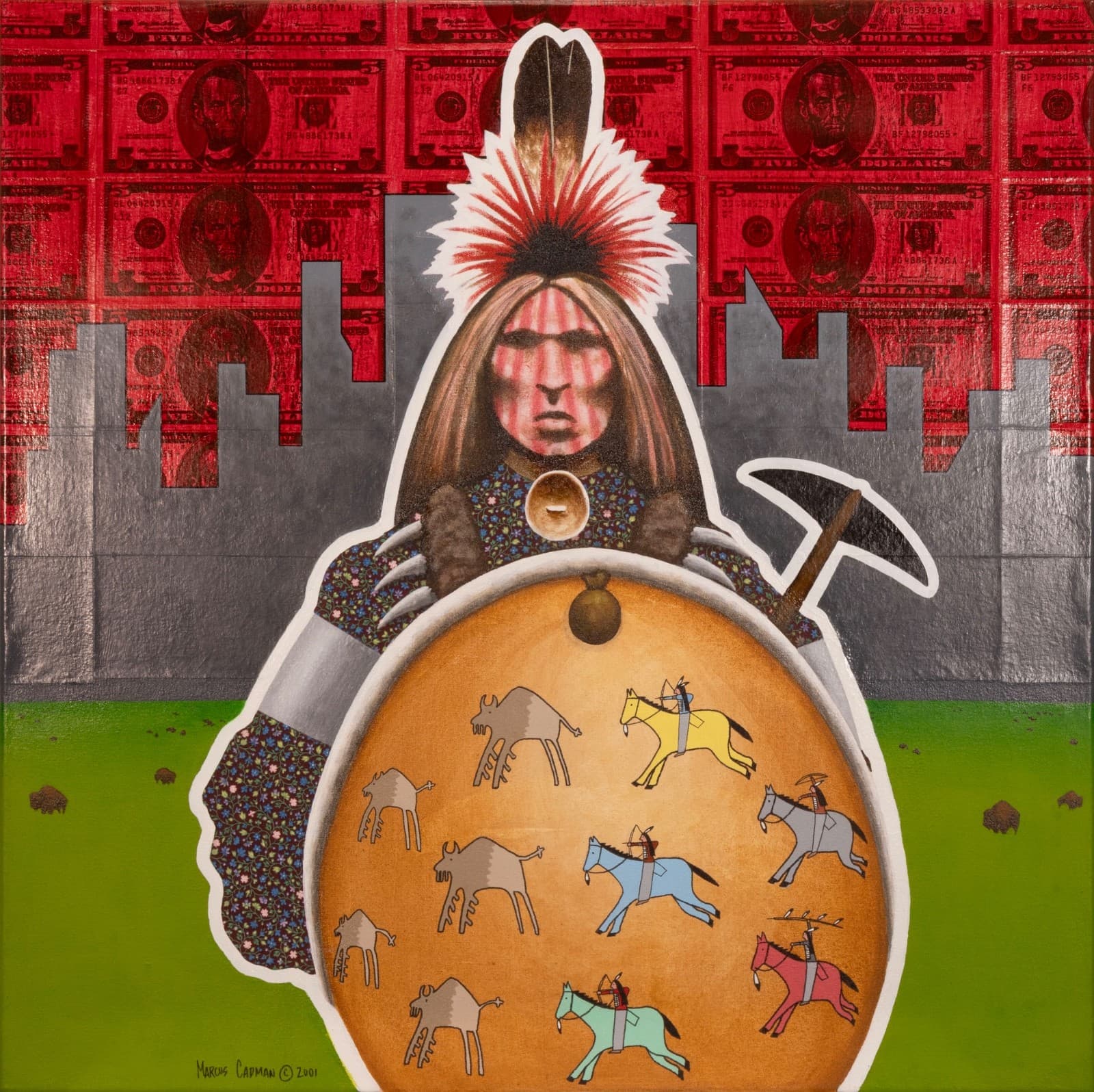 Marcus Cadman - Remaining True 2001 Signed Acrylic On Canvas Native American Art
