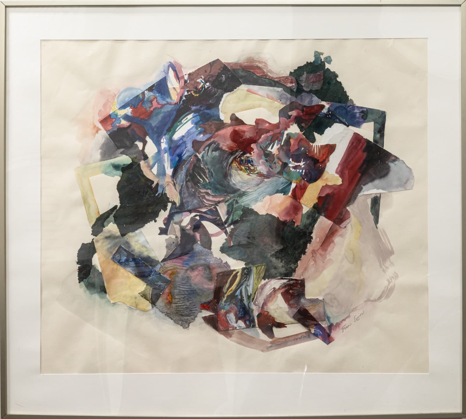 Fran Levin - Signed, c. 1980s Modern Watercolor Collage Abstract Expressionist