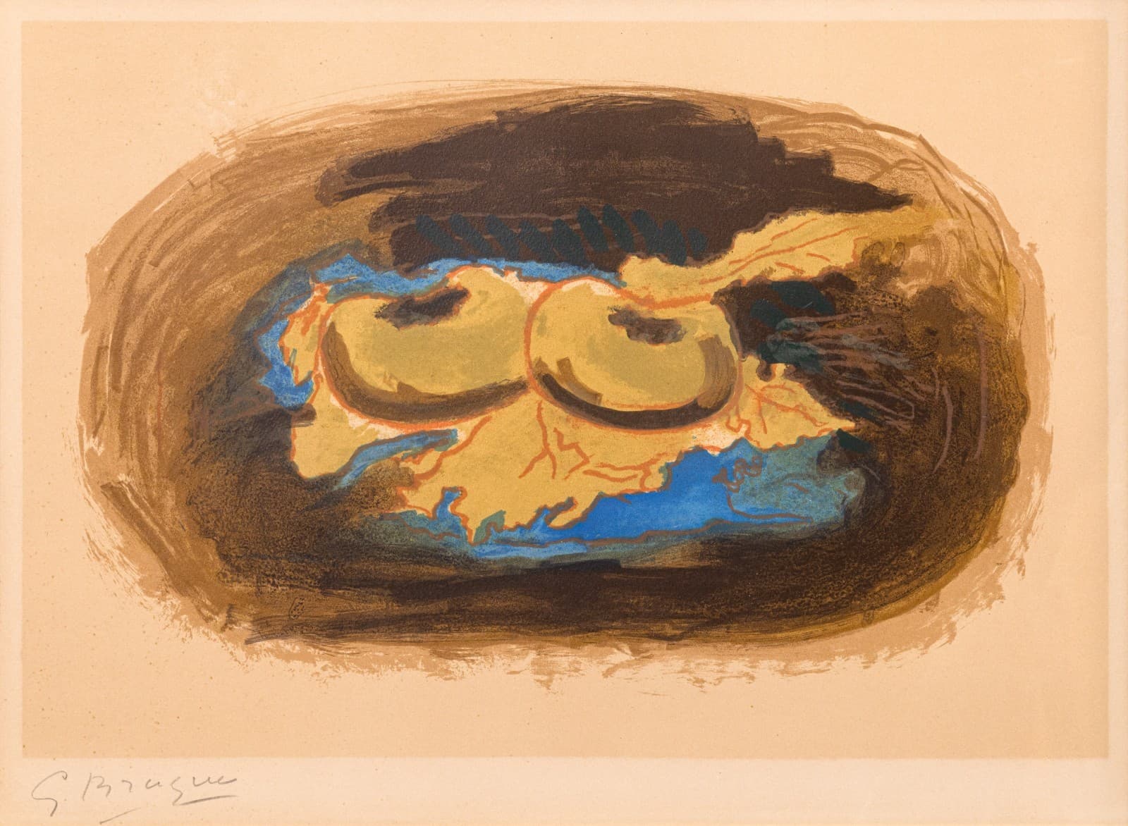 Georges Braque Les Pommes et Feuilles 1958 Signed Color Lithograph on Paper