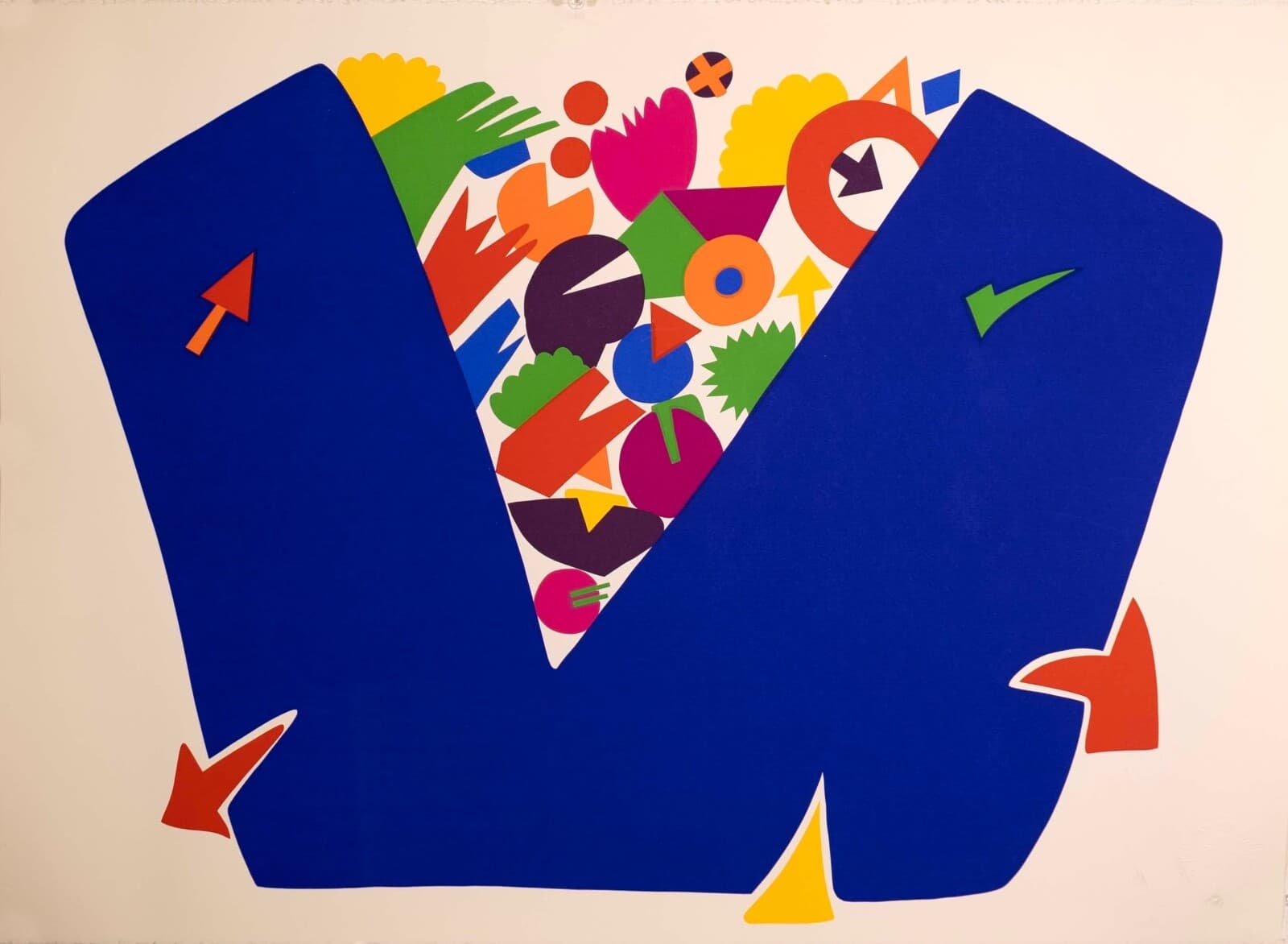 Daniel Gelakoska Blue Vase with Shapes Contemporary Serigraph with Embossed