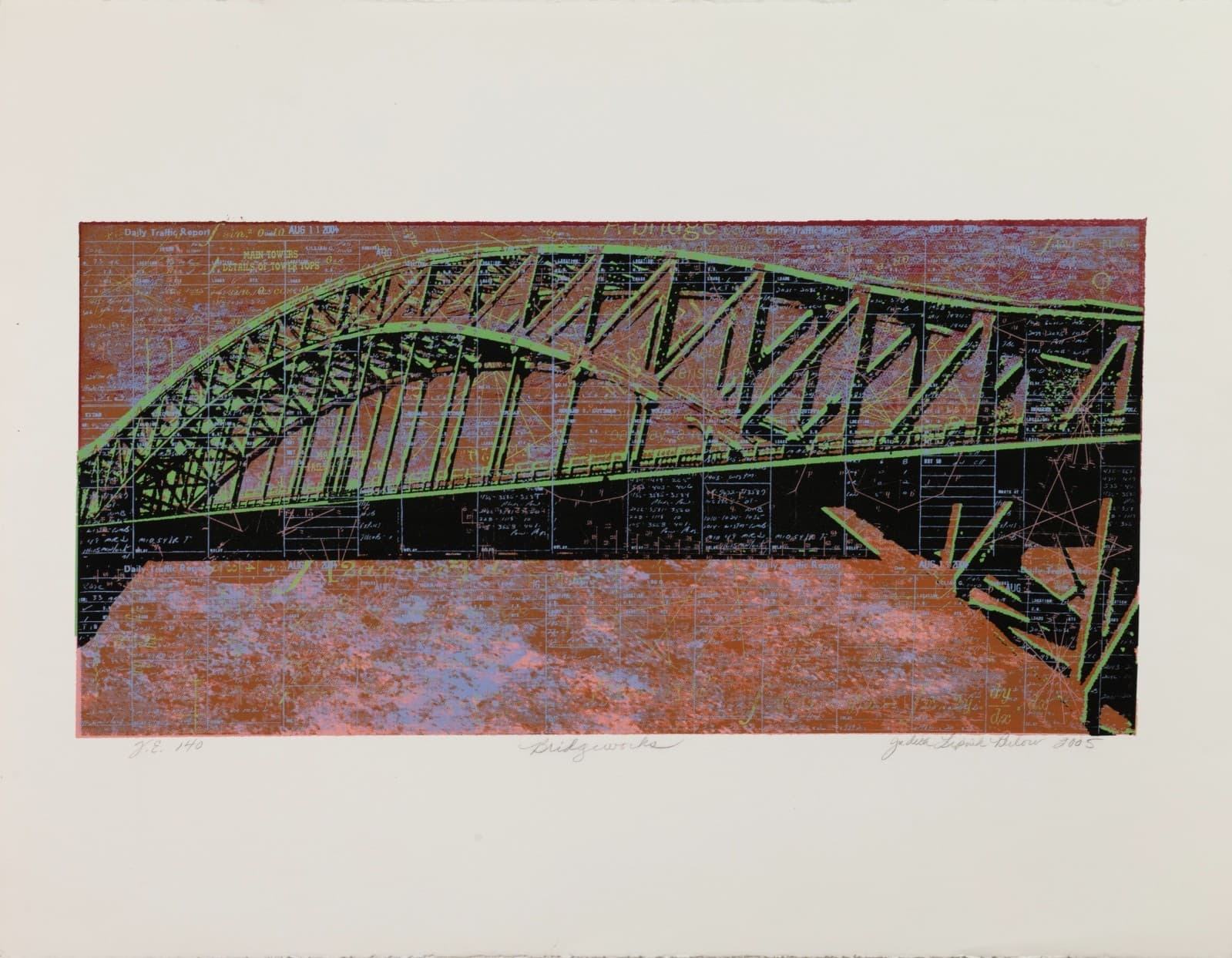 Judith Lipnik Perlow Bridgework Series 2005 Signed Serigraph in Colors on Paper