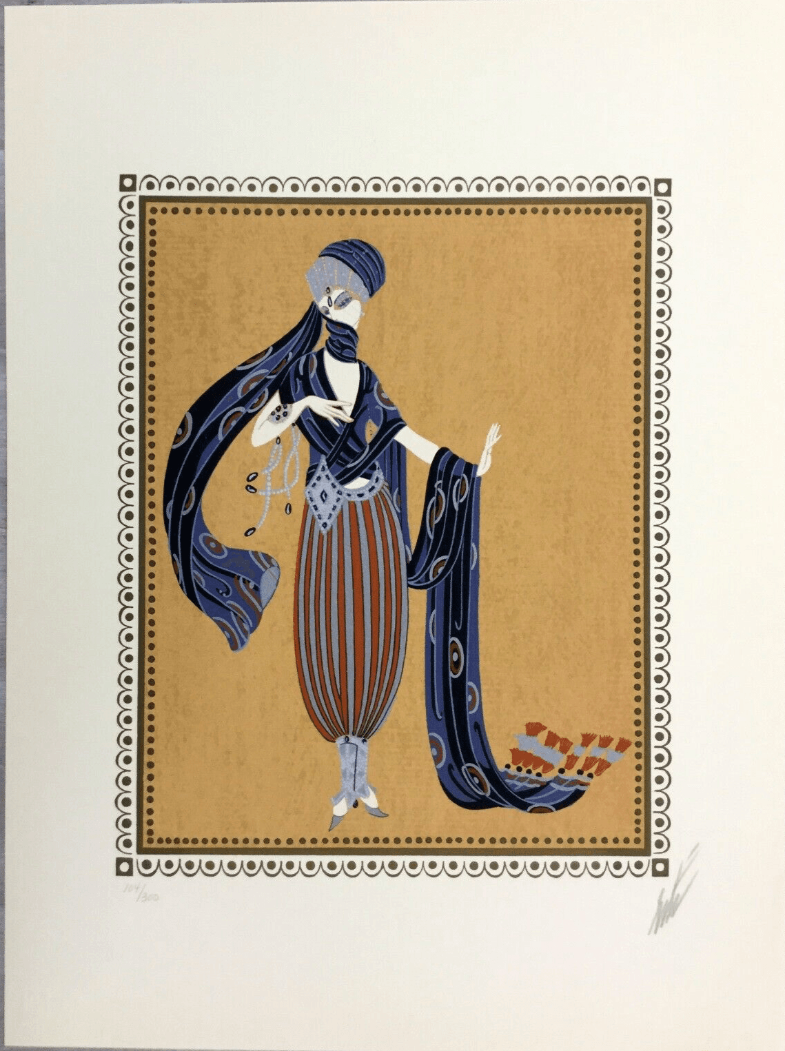 Mid Century Modern Deco Unframed Calyph's Concubine Erte Signed Lithograph