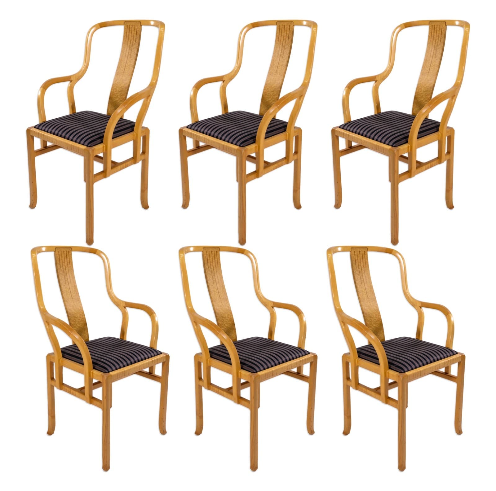 Set Of 6 Michael Taylor For Baker Furniture Wooden Armchairs