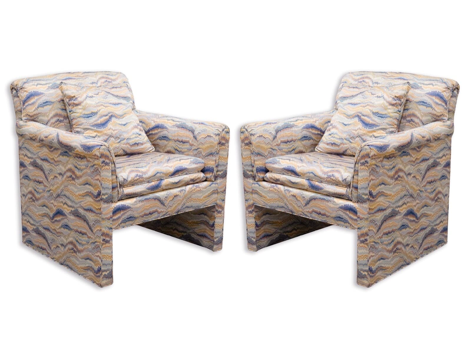 Pair of Vintage Sherrill Furniture Multicolor Flame Stitch Upholstery Armchairs