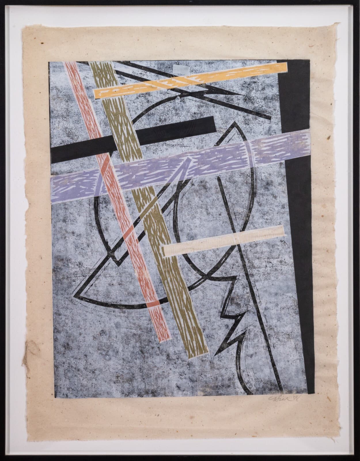 Clinton Hill Signed 1988 Abstract Geometric Postmodern Monotype Framed