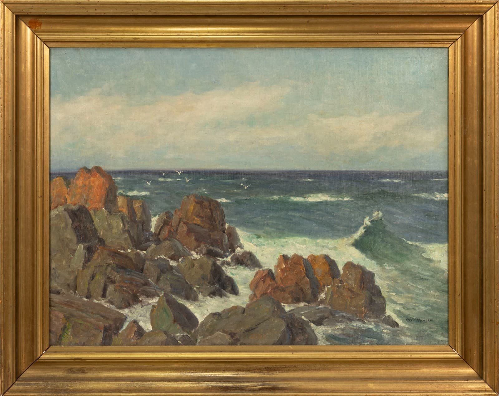 Aleksei Vasilievich Von Hanzen (1876-1937) Seascape Coast Signed Oil Painting on