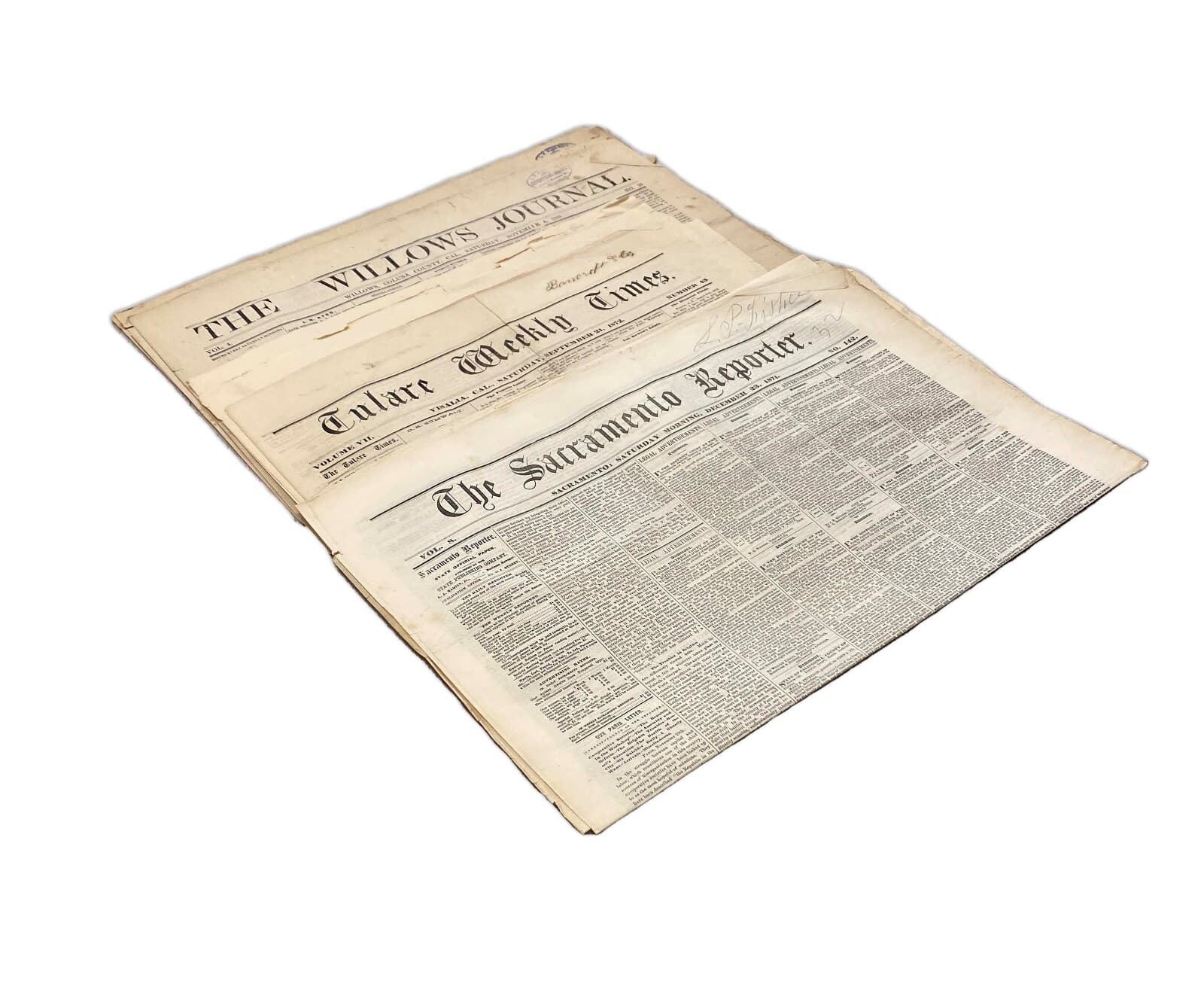 Antique The Sacramento Reporter, Tulane Weekly Times & The Willows Journal Paper