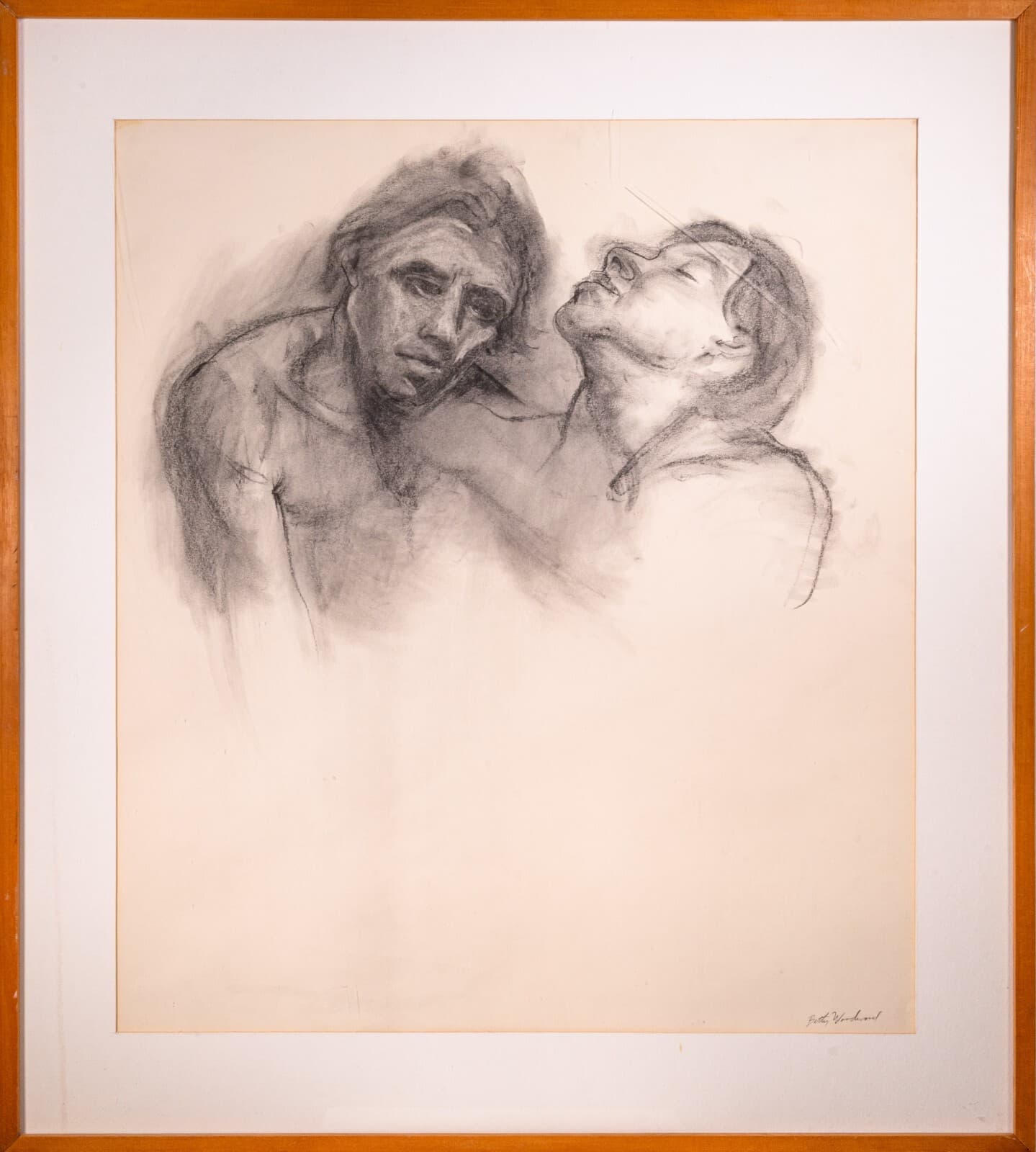Betty Woodward-Bosley 2 Figures Signed Modern Figurative Drawing Unframed