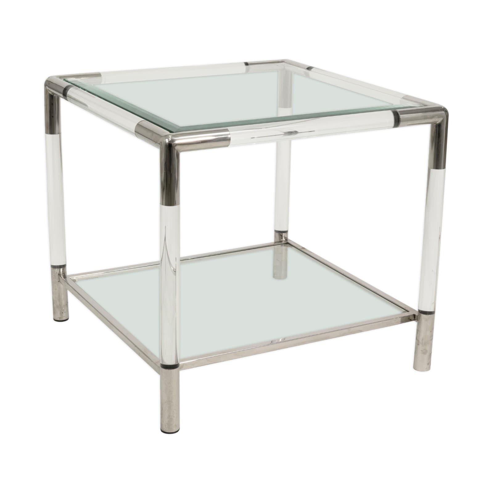 Small Mid Century Modern Cube Lucite And Tempered Glass End Table