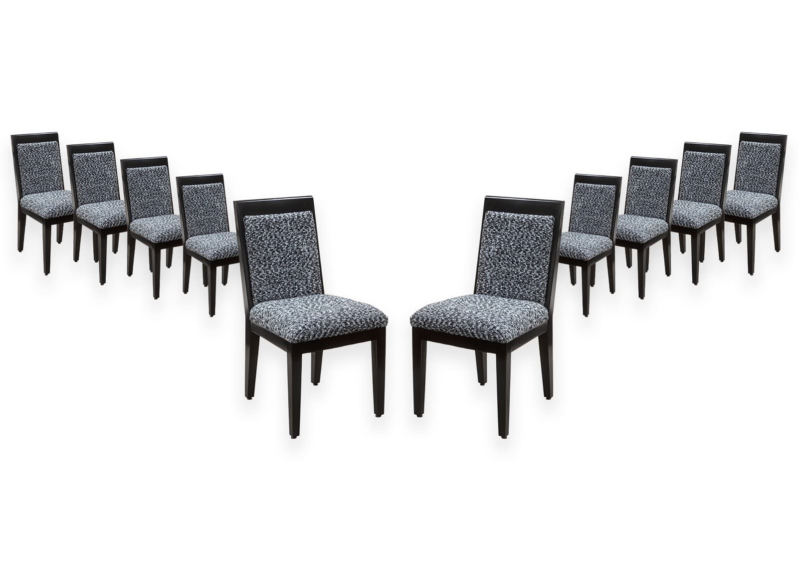 Barbara Barry for Baker Set of 10 Lacquered Black & White Fabric Dining Chairs
