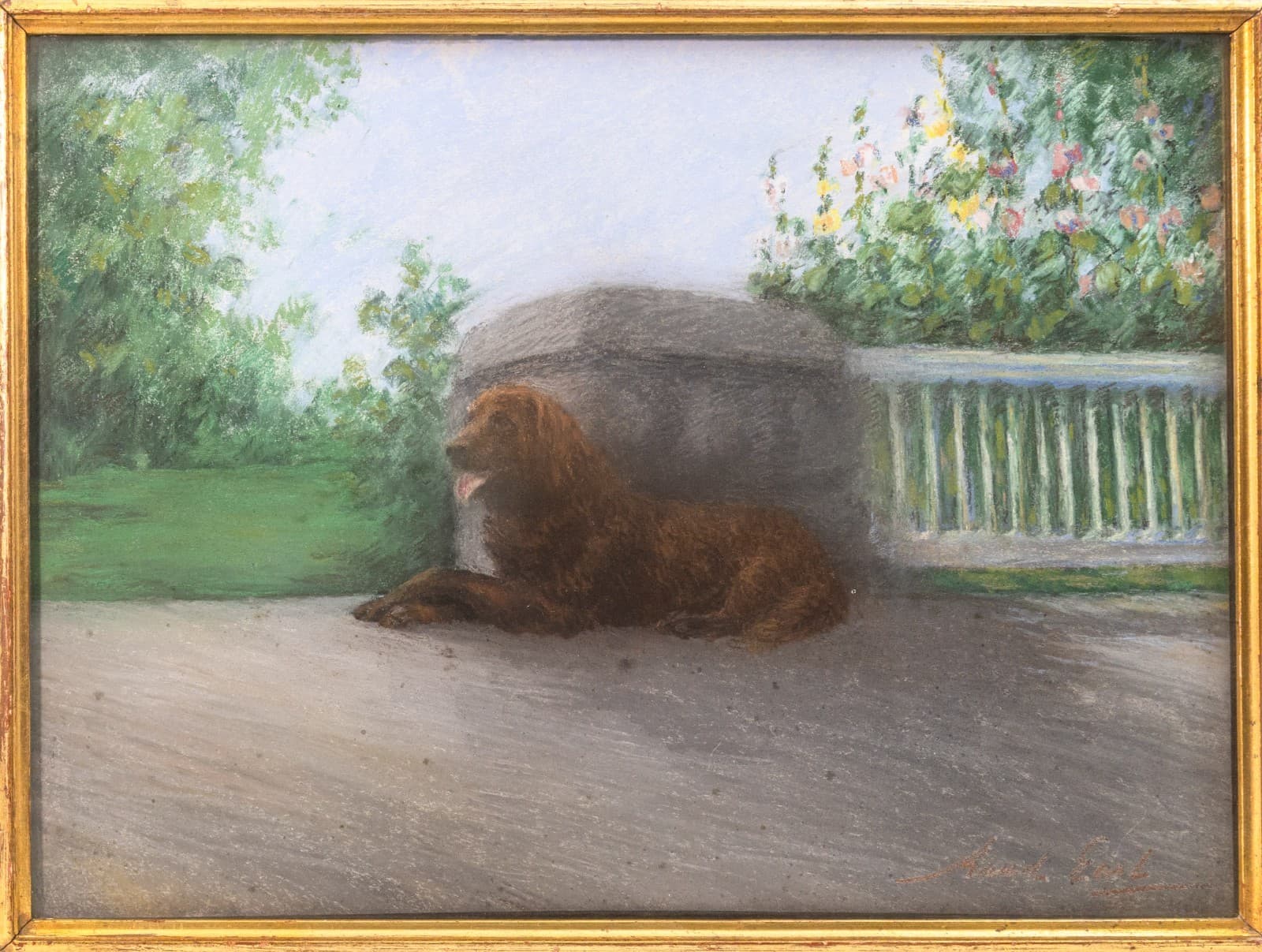 Maud Alice Earl (1863–1943) - Untitled (Dog) Signed Pastel Illustration Framed