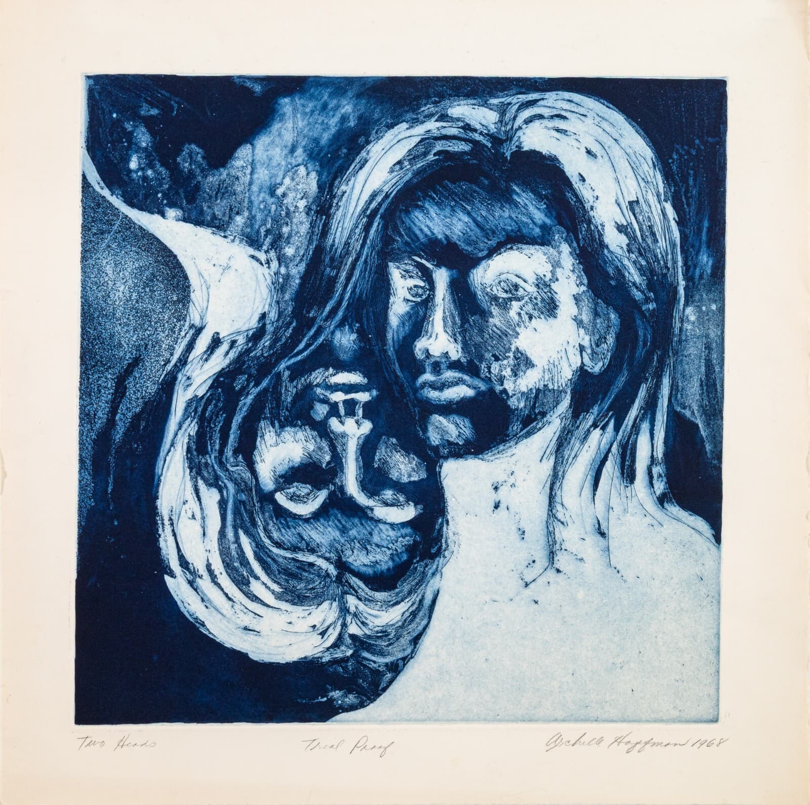 Modernist Figurative Surrealism Two Heads Trial Proof Silkscreen Signed Hoffman