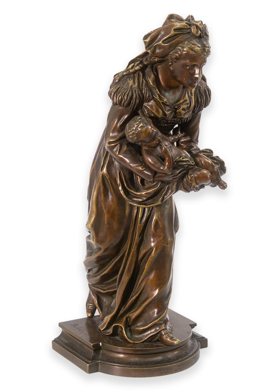 Pierre Louis Detrier (1822-1897) - Woman with Child, Bronze Figurative Sculpture