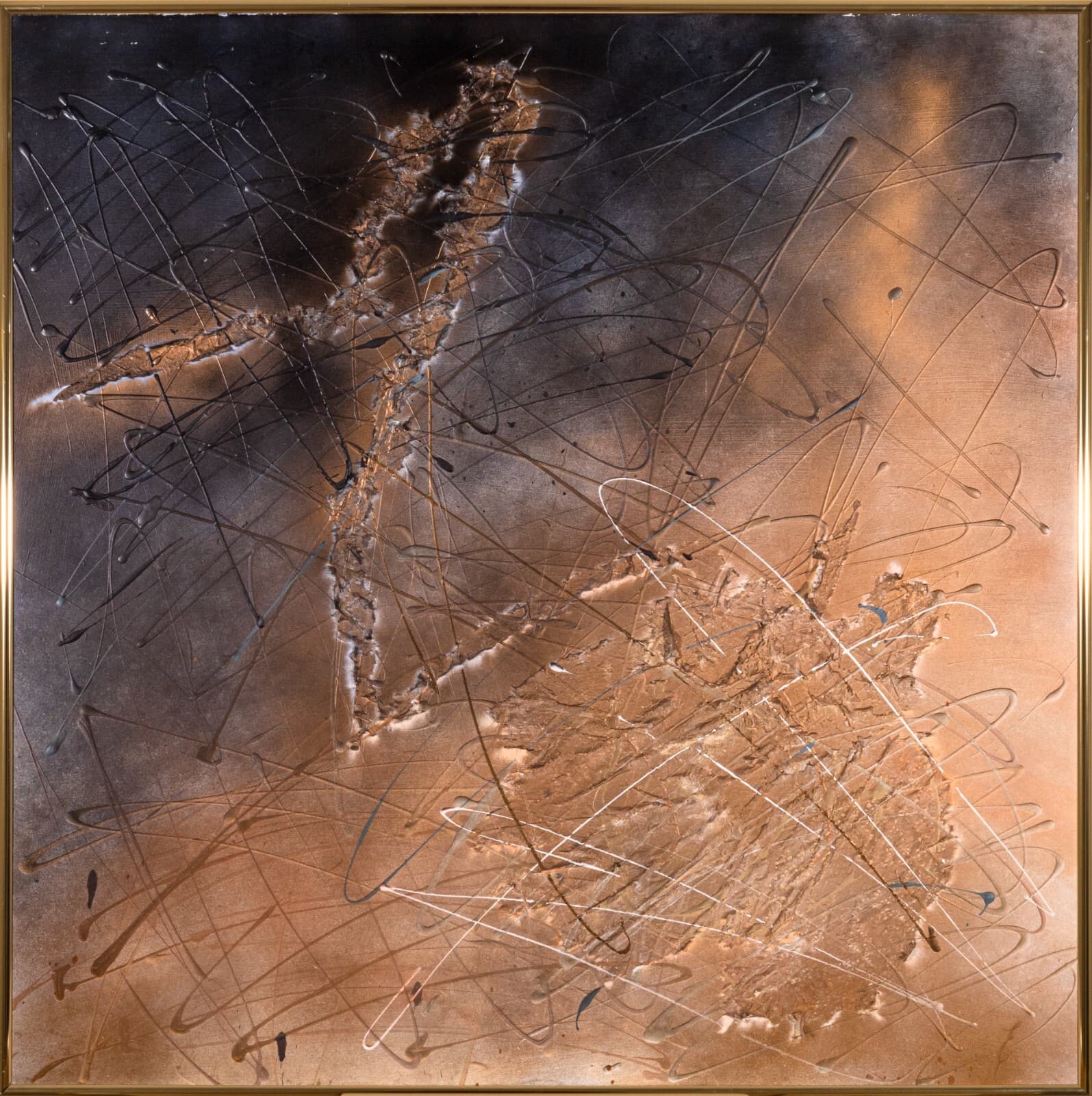 Ellen Loerwald Flashes at Midnight Modern Mixed Media Painting on Board Framed