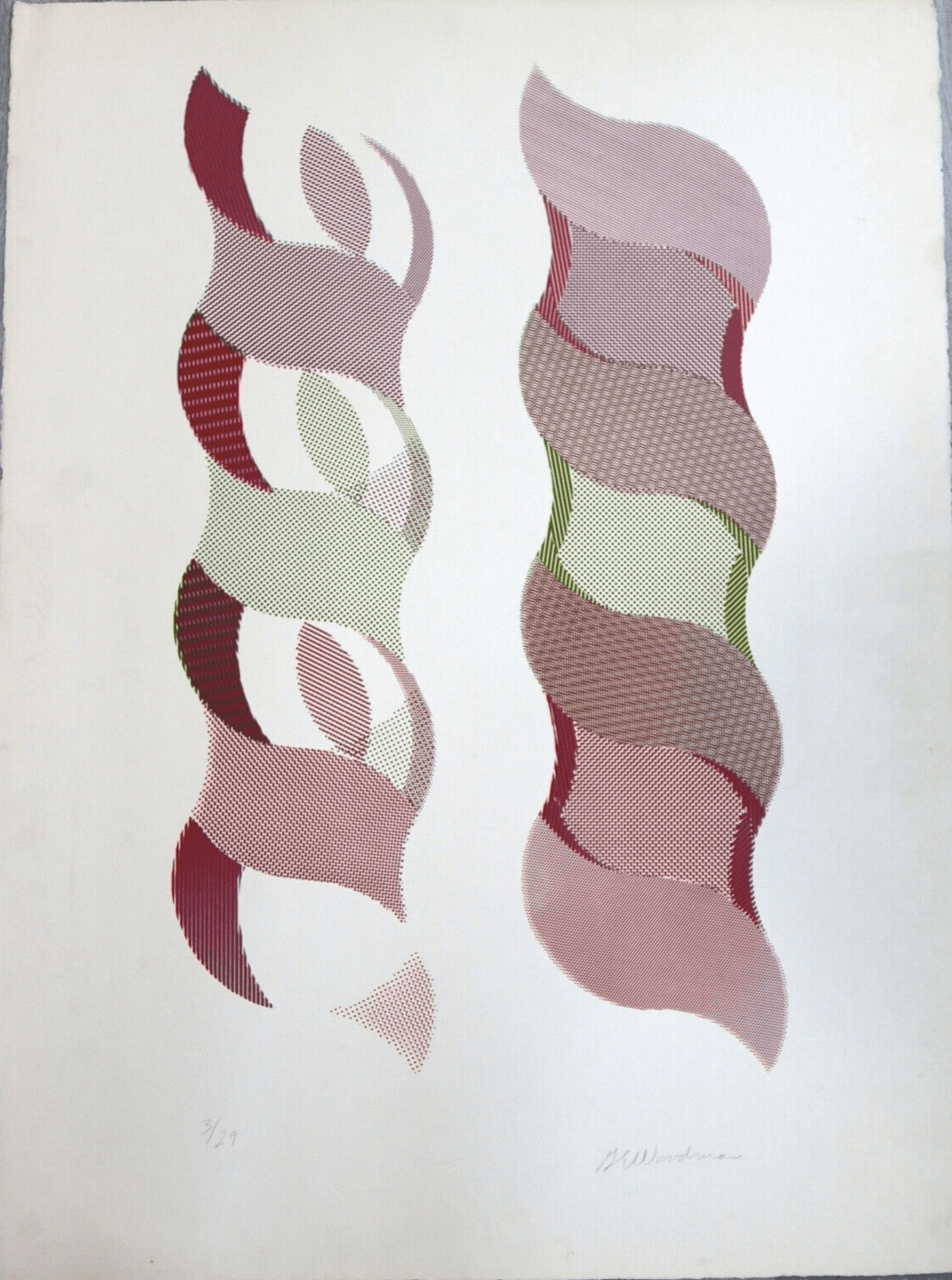 Woodman Pink Swirl Abstract Contemporary Unframed Serigraph Signed by Woodman