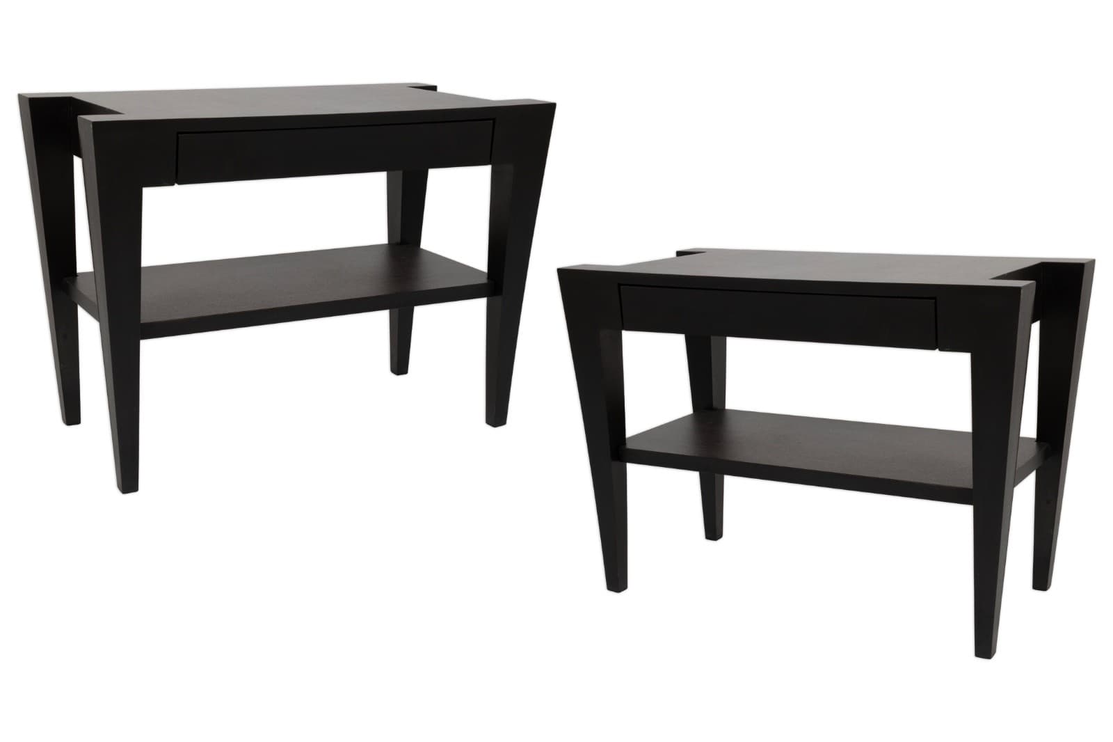 Pair Of Post Modern Ebony Black Architectural Frame Nightstands