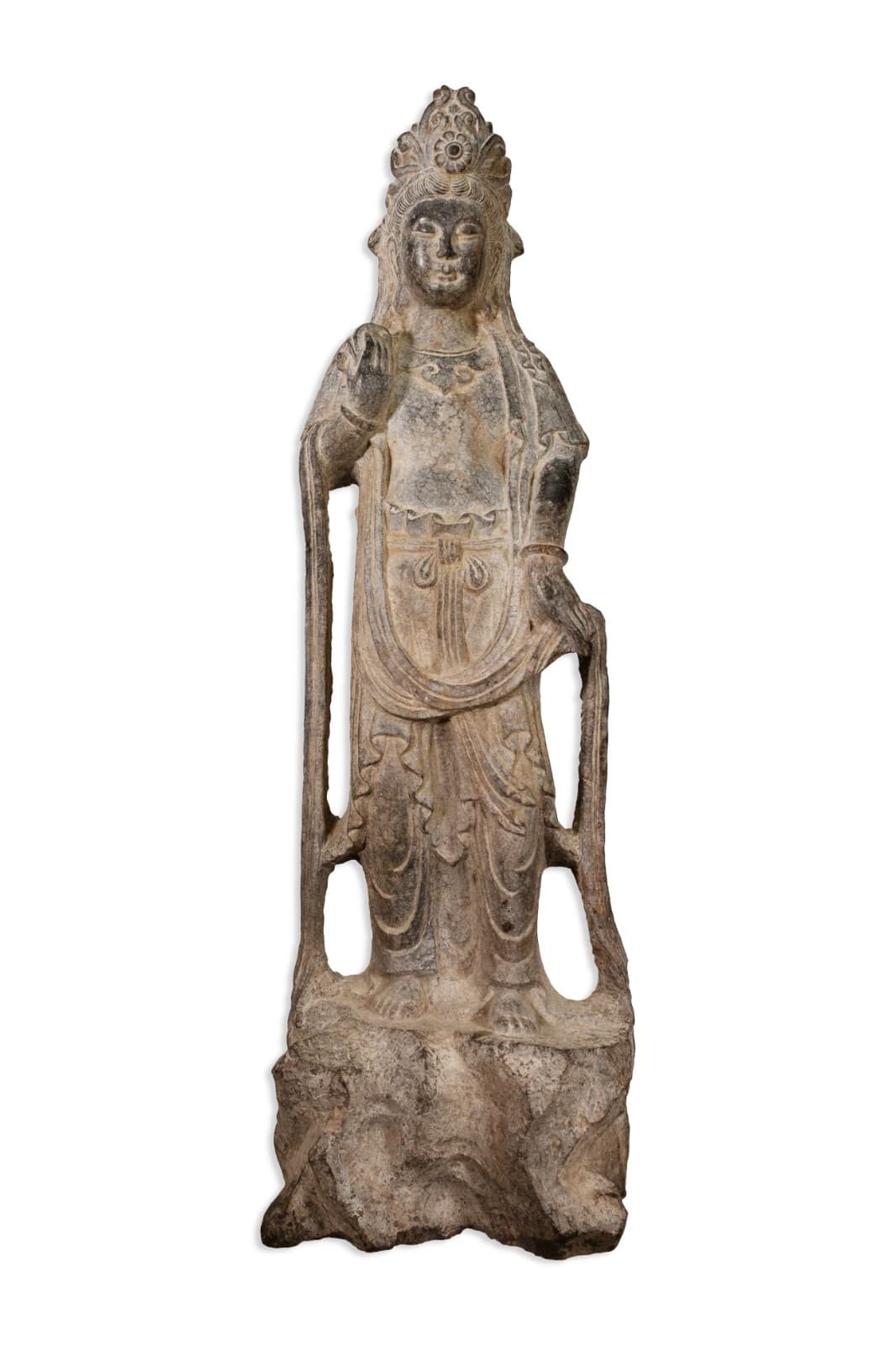 Vintage Chinese Bodhisattva Guanyin Hand-Carved Stone 20th Century Asian Buddha