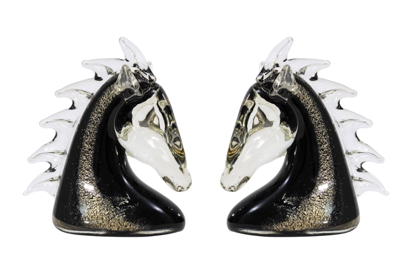Pair Of Murano Glass Horse Head Sculptures
