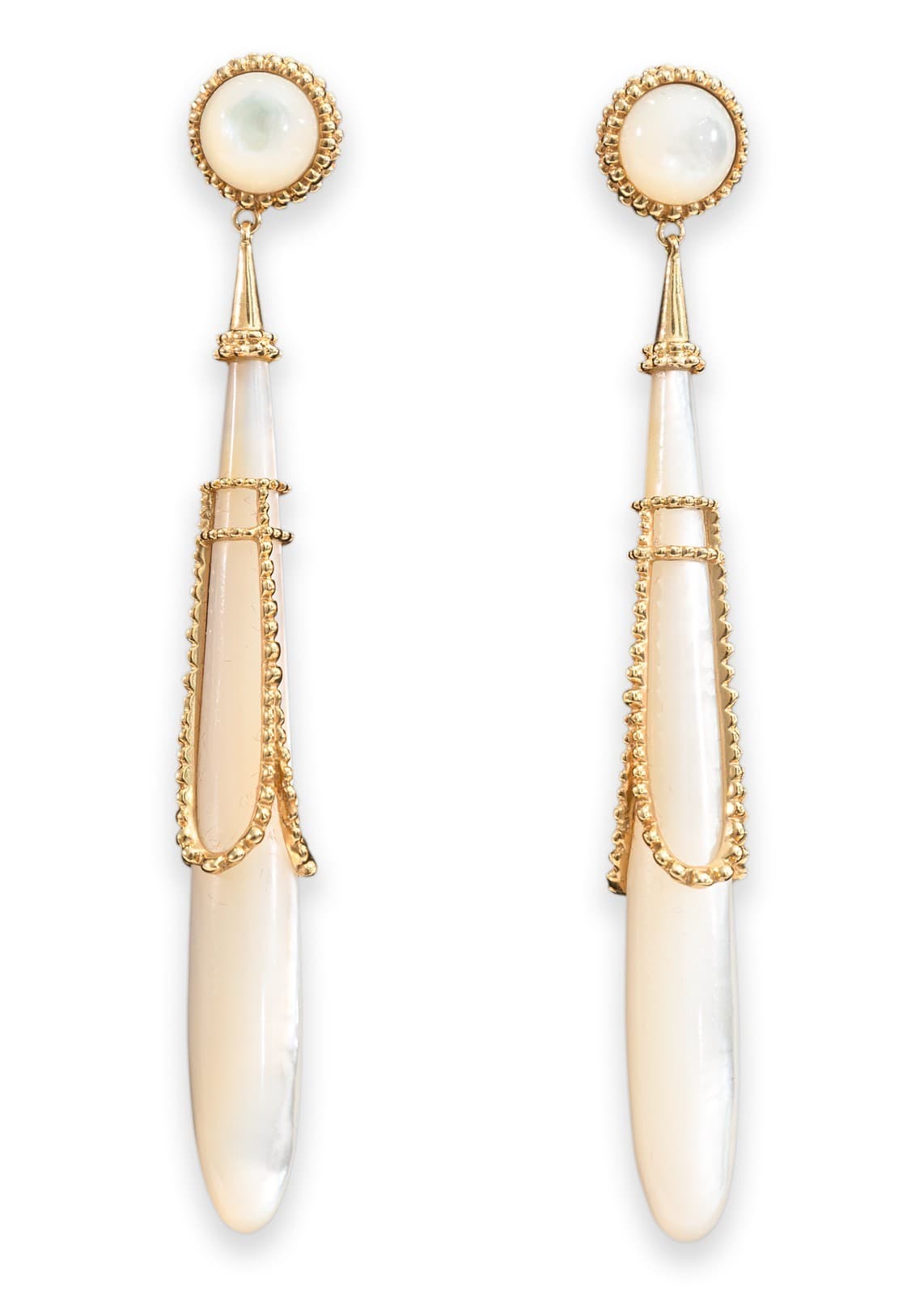 Pair of Vintage Erte Tear Drop Pearl & 14K Gold Earrings Signed Numbered 15/300