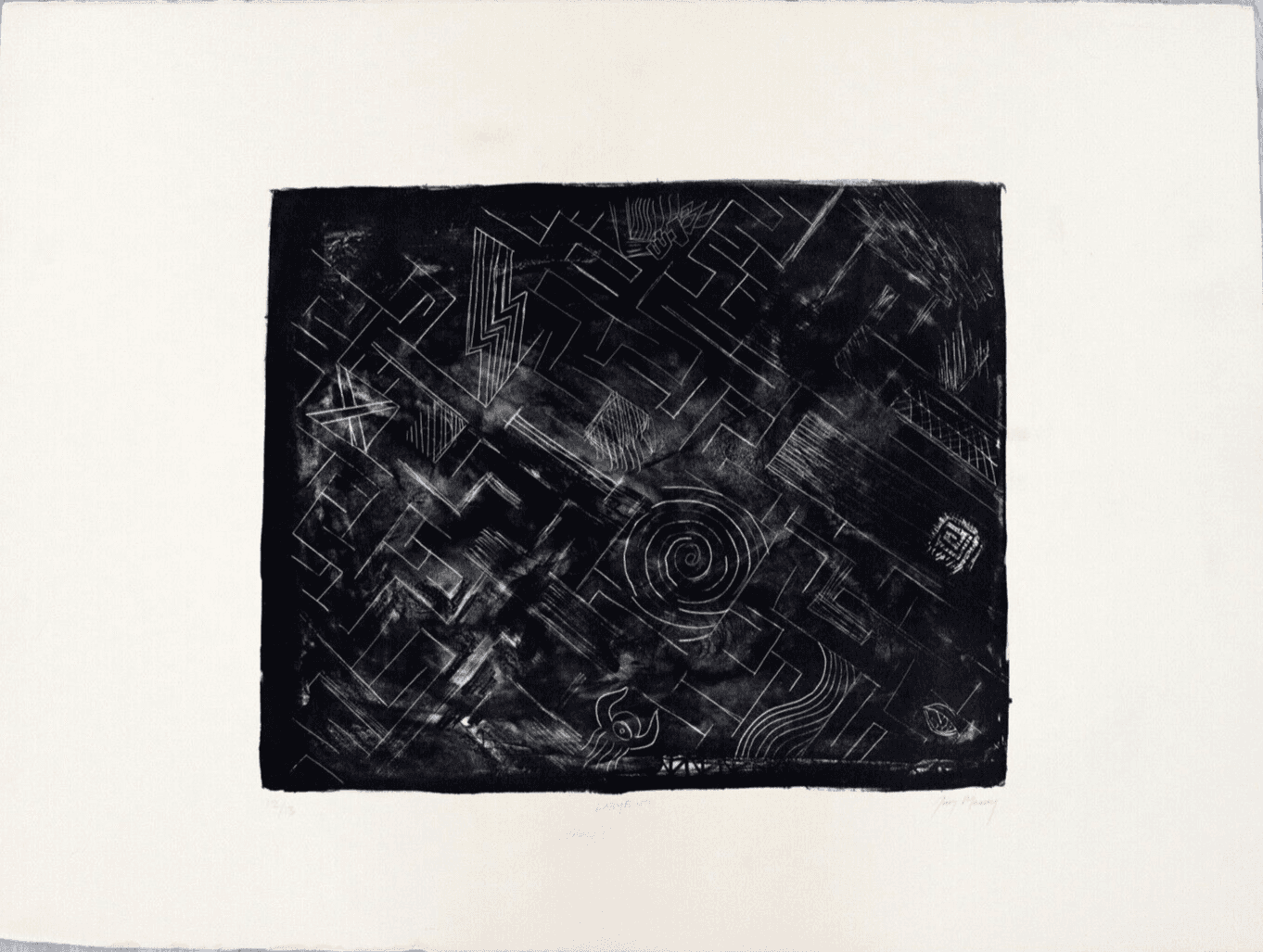 Jim Massey Labyrinth Modern Black & White Contemporary Lithograph Unframed