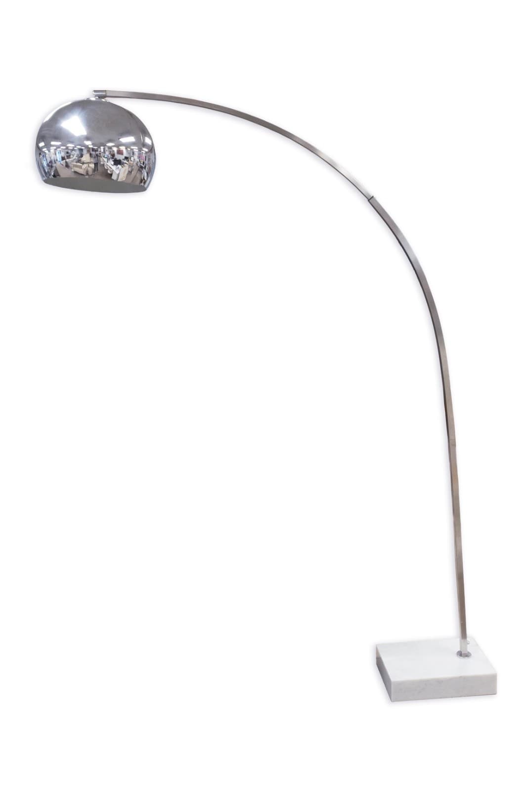 Mid Century Modern Adjustable Chrome Ball Arch Lamp With Marble Base