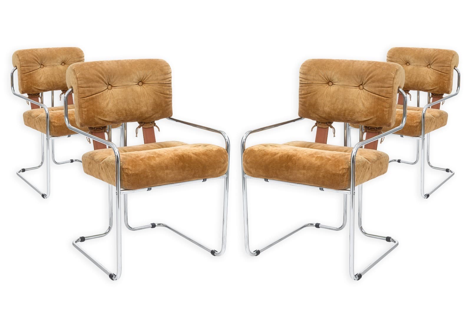 Guido Faleschini for i4 Mariani Set of 4 Vintage Tan Suede Fabric Tucroma Chairs