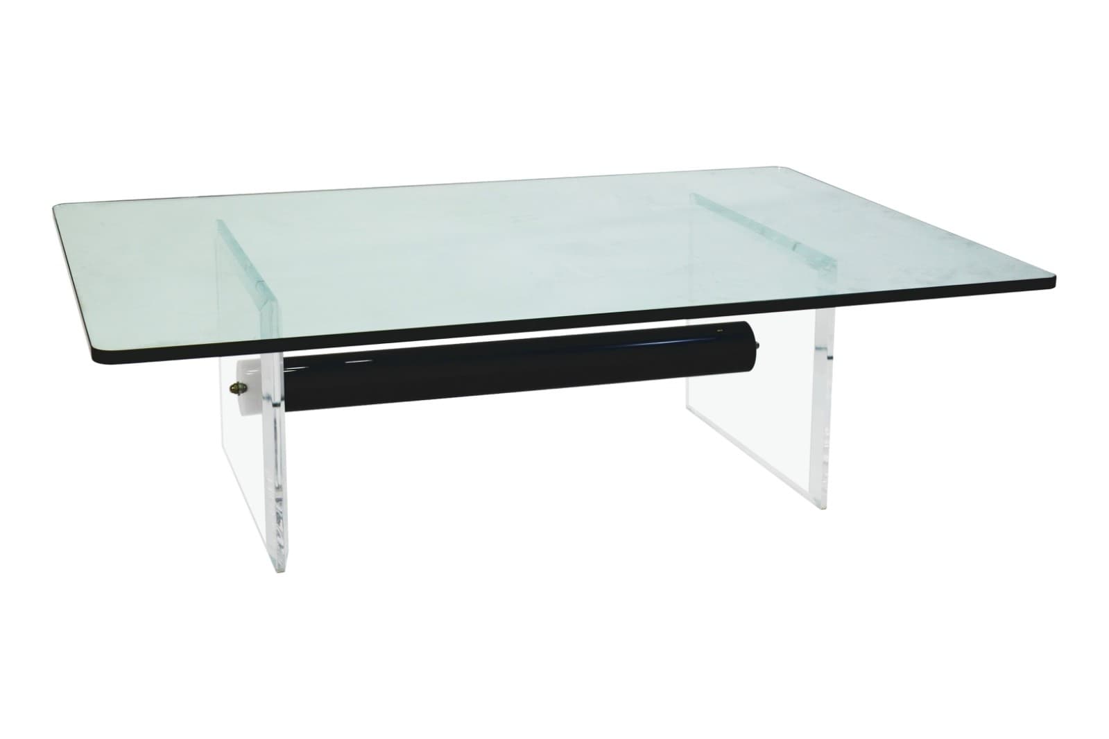 Contemporary Modern Lucite And Tempered Glass Low Cocktail Table